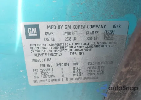 2022 Chevrolet Trailblazer Fwd Rs z USA, uszkodzony, nr VIN KL79MTSL3NB021163